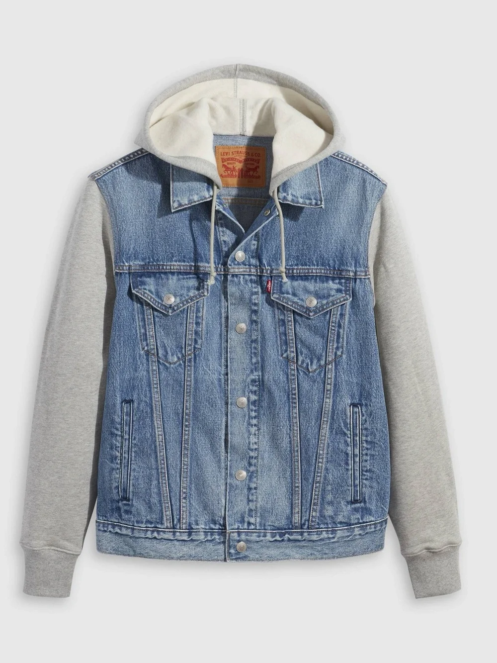 Men’s Levi's Hybrid Hoodie Trucker Denim Gray Sweat Jacket size Small - Picture 3 of 9